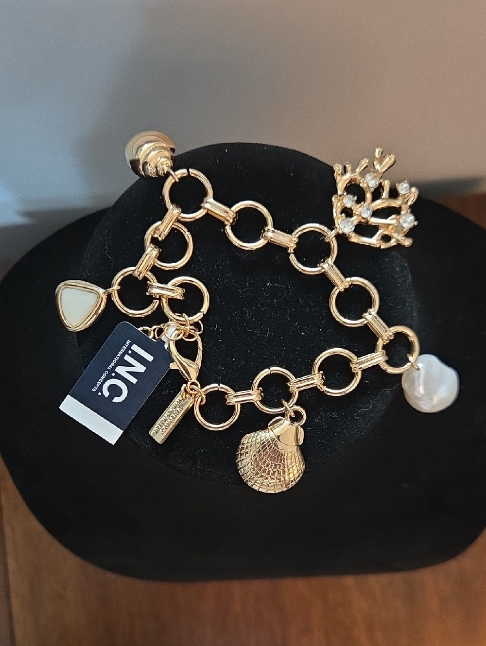 NWT INC International Concepts Gold-Tone Charm Bracelet with White Accents